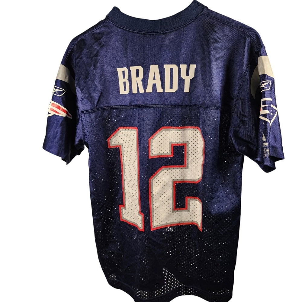 Vintage Reebok Tom Brady Patriots Jersey Youth M 10-12 Distressed Made in Russia